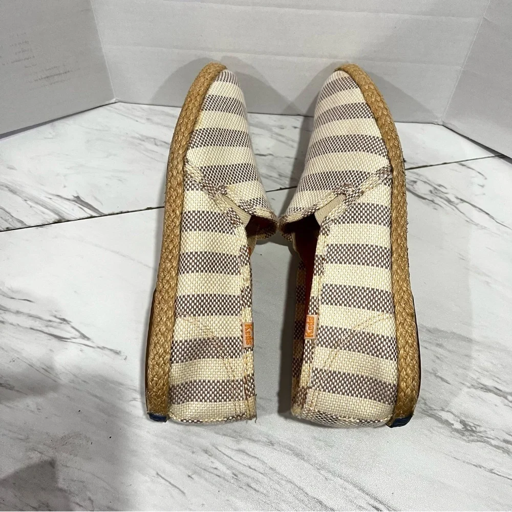 Keds Size 8  Espadrille Slip On Canvas Flats Slides Loafers Striped Tan Cream
